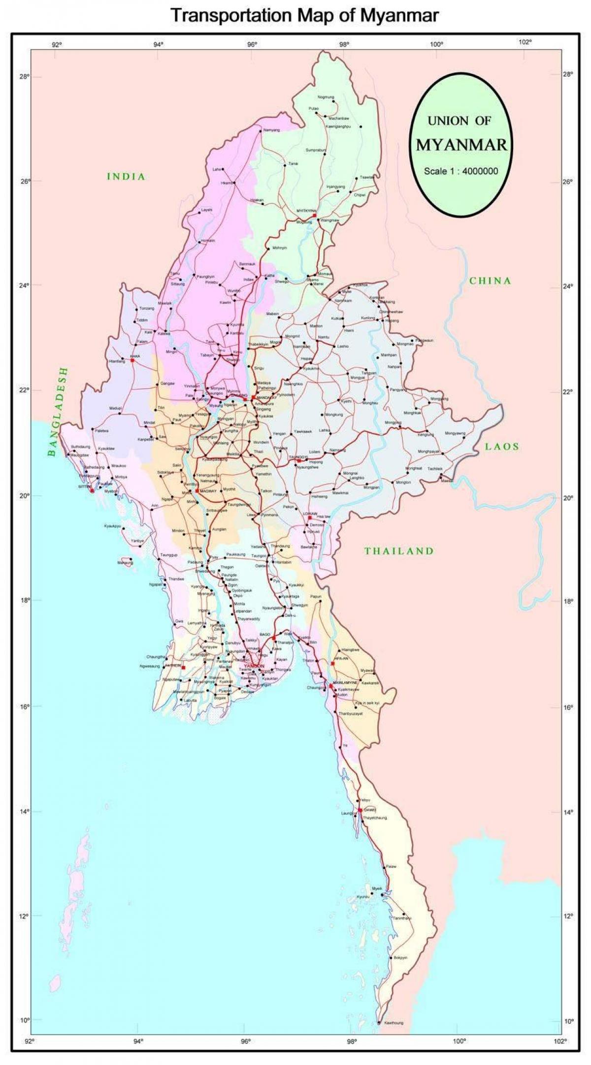 Myanmar barabara ramani ya barabara