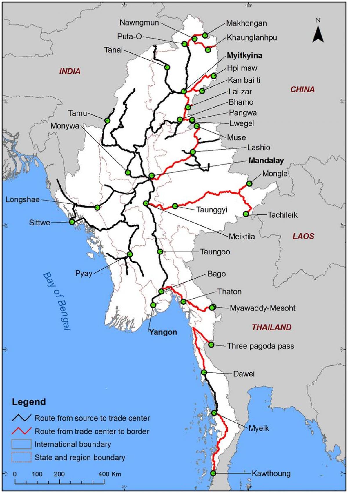 Myanmar ramani ya barabara kwa undani